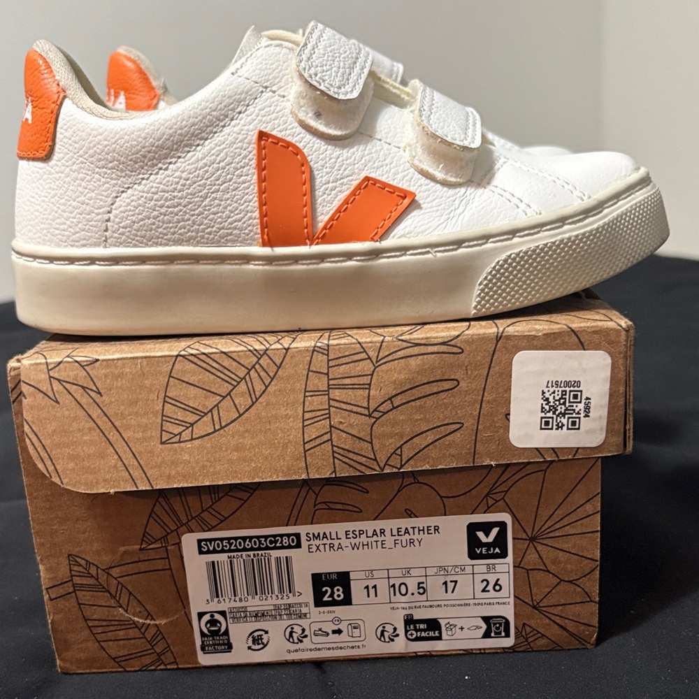 Veja Kids Sneakers in White and Orange 11c